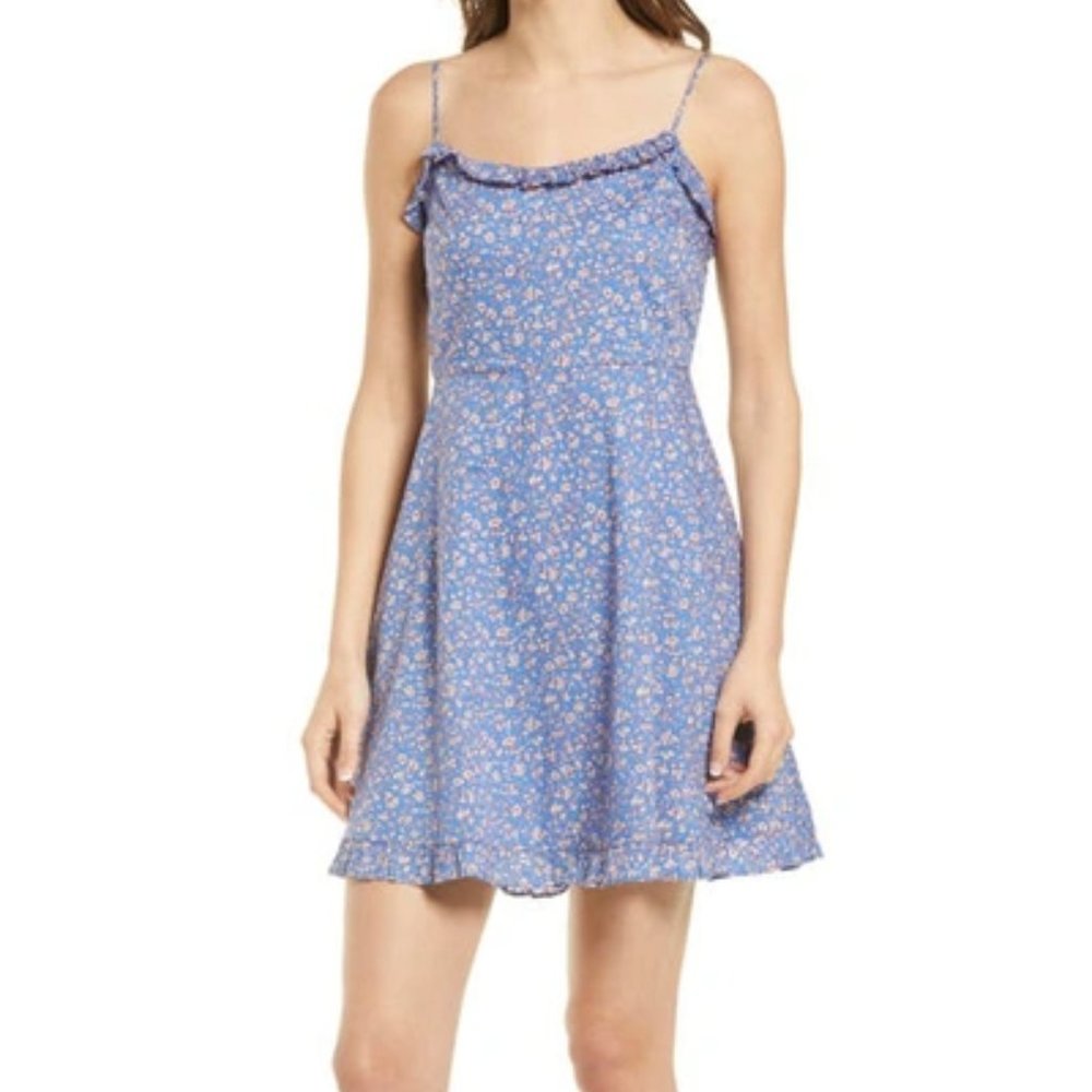 Madewell Cami Ruffle-Hem Mini Dress in Blue Floral Summer Vines